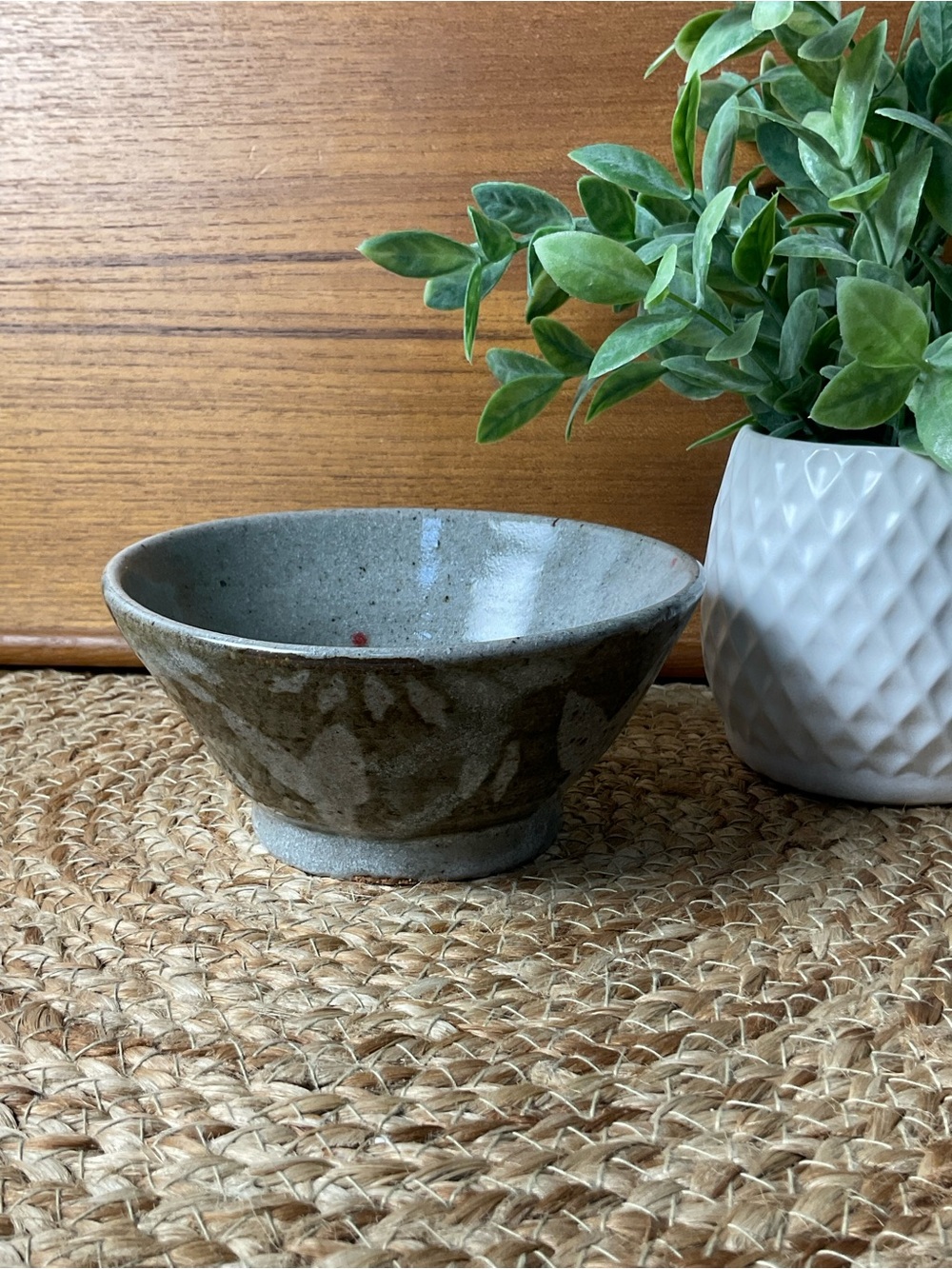 Vintage handmade studio pottery bowl, grey/green stoneware
